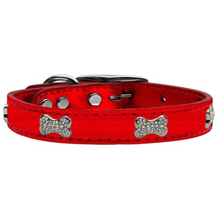 MIRAGE PET PRODUCTS Crystal Bone Genuine Metallic Leather Dog CollarRed Size 16 83-113 RdM16